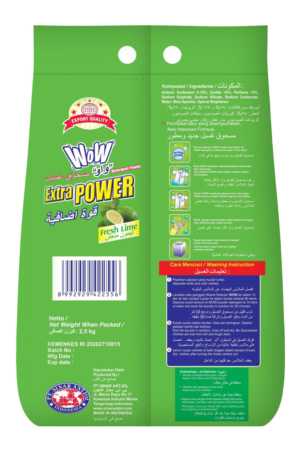 Wow Detergent Powder Lime Green 2.5KG
