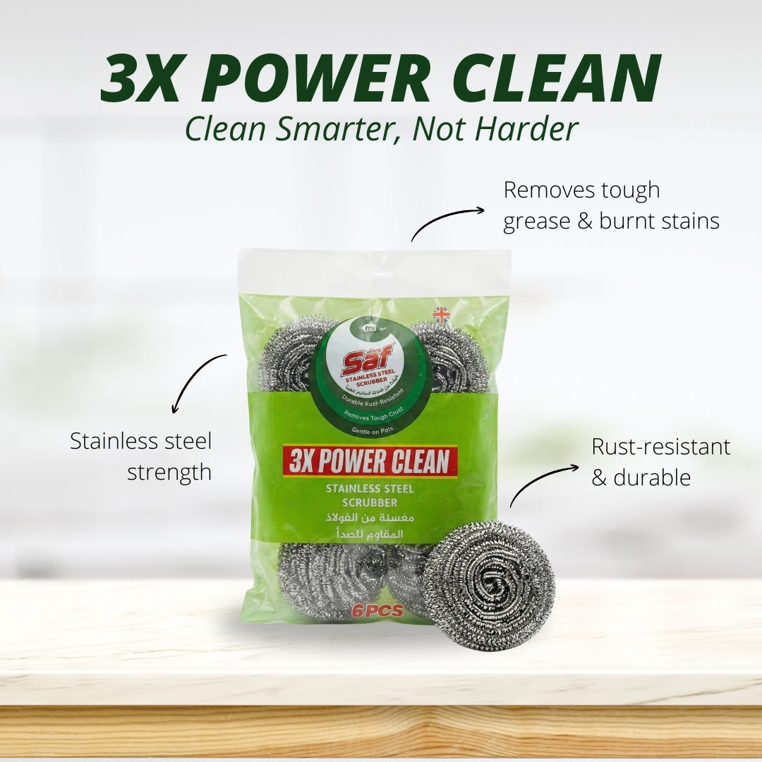 Saf Stainless Steel Spiral Scrub Sponge – Pack of 6