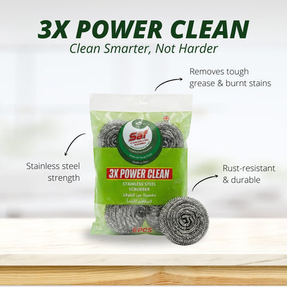 Saf Stainless Steel Spiral Scrub Sponge – Pack of 6
