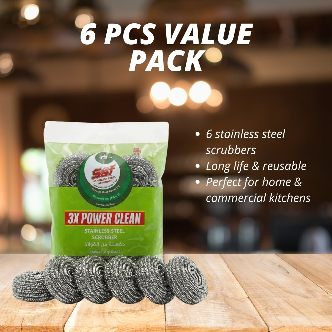 Saf Stainless Steel Spiral Scrub Sponge – Pack of 6