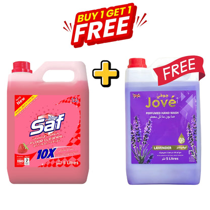 Buy 1 Get 1 FREE: Saf Floor Cleaner 5L + FREE Jove Handwash 5L