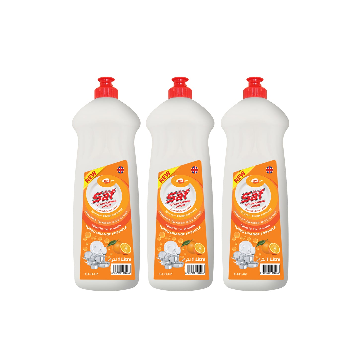 Liquide vaisselle Saf Orange 1 L SW3 (Pack de 3)