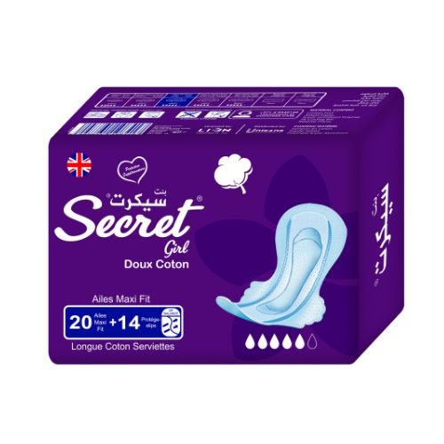 Serviettes hygiéniques Secret Girl violettes – 34 serviettes par paquet 