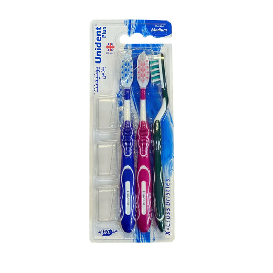 Brosse à dents Unident à poils XCross souples – Pack de 3 pièces 
