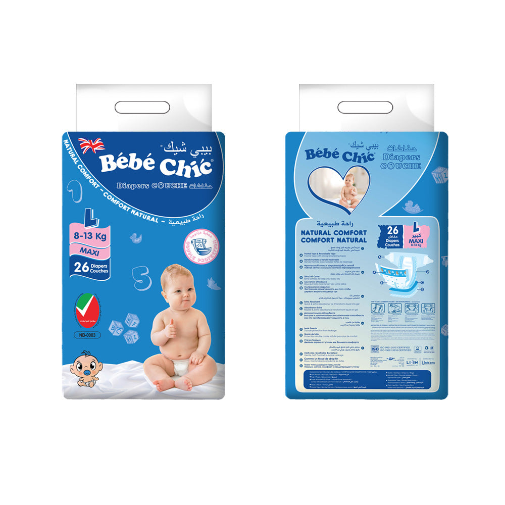 Bebe Chic Large Baby Diapers – 8-13 KG (26 Pieces)