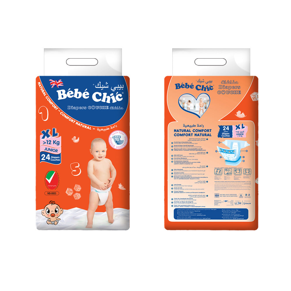 Bebe Chic Baby Diapers XL – 12 KG+ (24 Pc/pack)